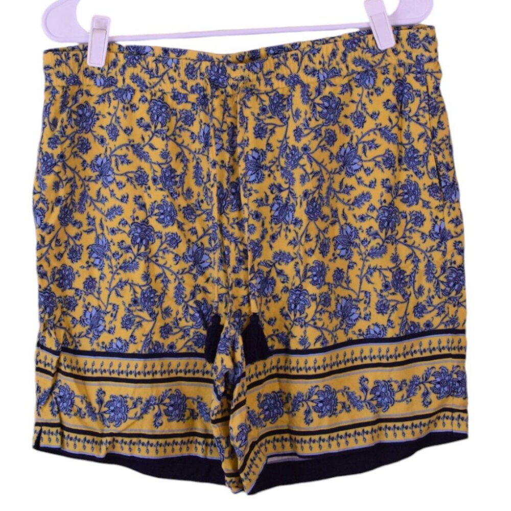 J.Jill Yellow Blue Floral French Country Pull on Shorts Summer Southern Belle M